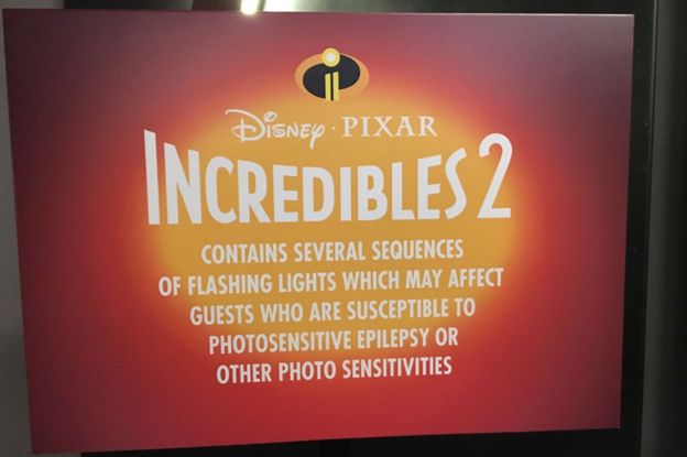 A video bumper for Incredibles 2 with a warning about photosensitive epilepsy